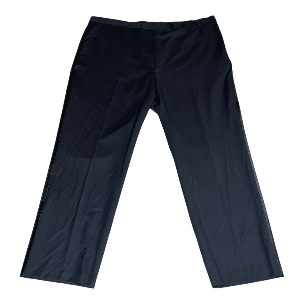 NWT Stafford Mens Black Dress Pants Tuxedo Stripe Formal Trousers Big Tall 46x32